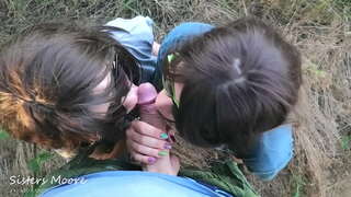 De plein air Pipe, Sperme bouche, Sperme baiser - je suis le partage de mon Mari avec mon StepSis, sucer mari de bite POV 3some bj demi-sœurs Moore